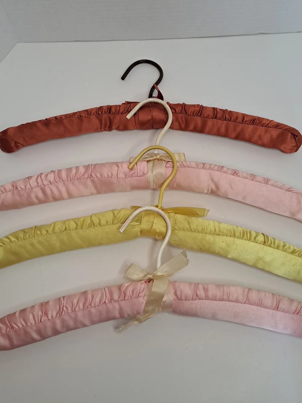 Lot of Vintage hangers, 13 Satin, 3 Wooden Pants, 2 Plastic Pants Hangers